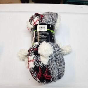 CUDDL DUDS Women's (Size 4-10) Lounge Slipper Socks w/ Pom Poms 2PK Plaid Black